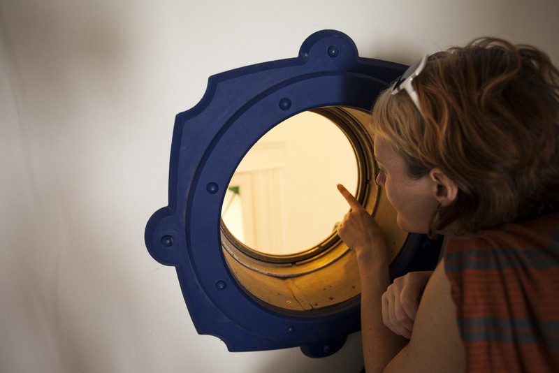 The porthole is a large brass real porthole from a ship!