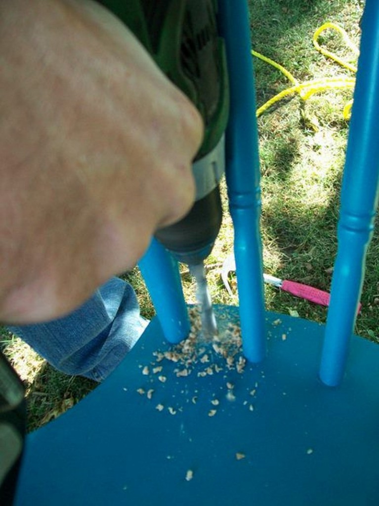 DIY Chair Tree Swing - Drill Holes