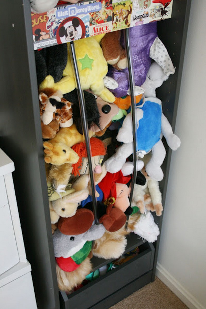 Cabinet and Bungee Cord Toy Storage