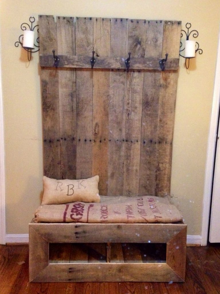 Diy pallet 2024 coat rack bench