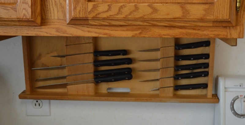 I install a 'The Drop Block' under cabinet knife storage 