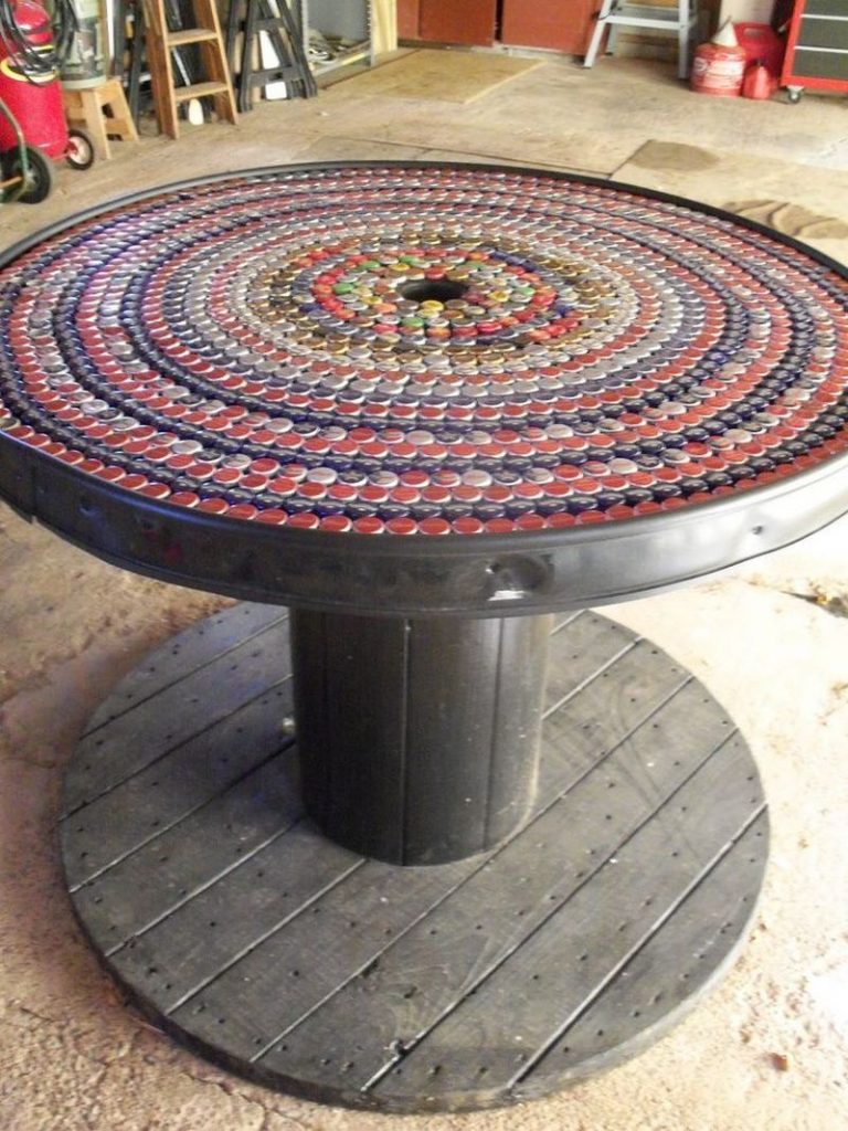 Made to Order Tables & Stools: Handmade Mosaic on Wooden Cable