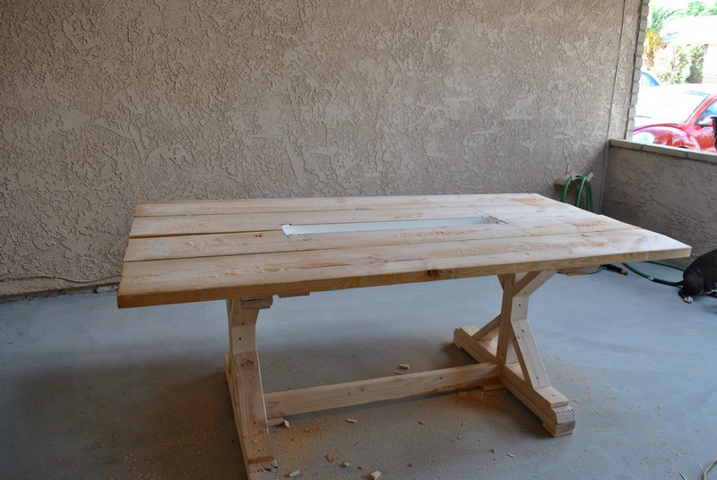 DIY Farm Table with Beer/Wine Coolers - Putting Rain Gutter
