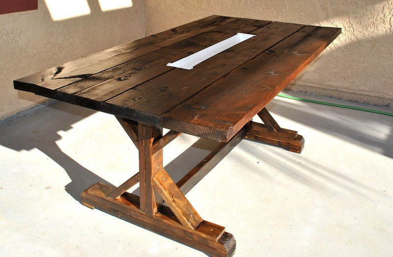 DIY Farm Table with Beer/Wine Coolers - Finished Farm Table with Beer/Wine Coolers