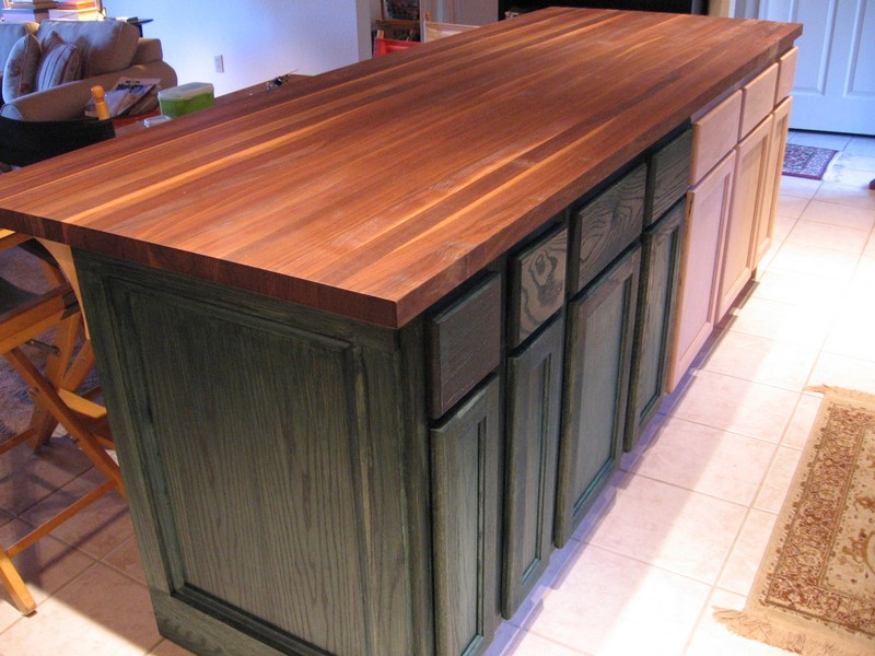 DIY Kitchen Island Cabinet - Staining green