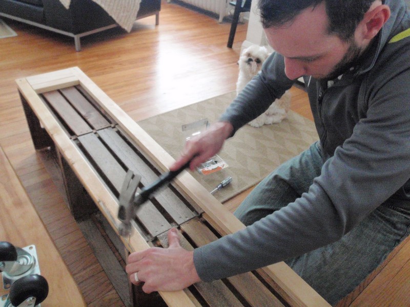 DIY Vintage Crate Shelving Unit - Hammered nails into the mid sections