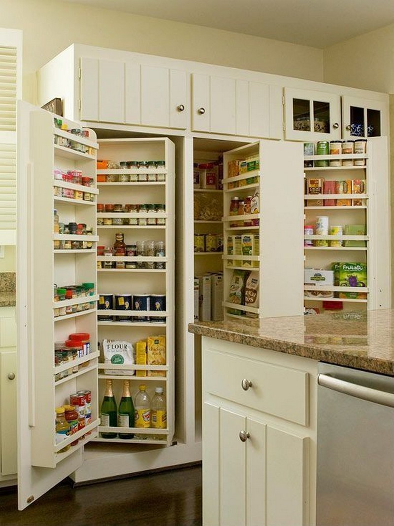 Kitchen. Tall Wood Kitchen Storage Cabinet With Doors For Pantry ...