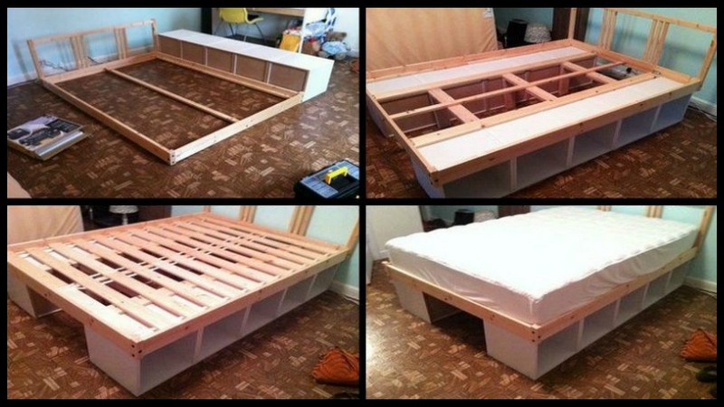 Space Efficient Homemade Bed With Storage