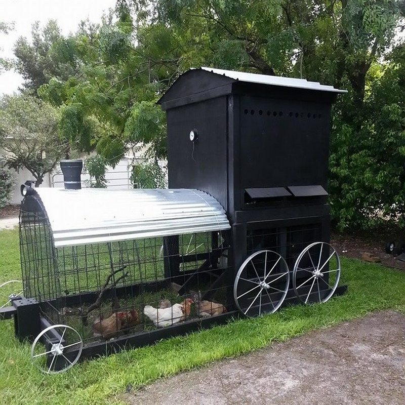 The Choo Choo Coop is aptly named as it is a mobile chicken coop that 