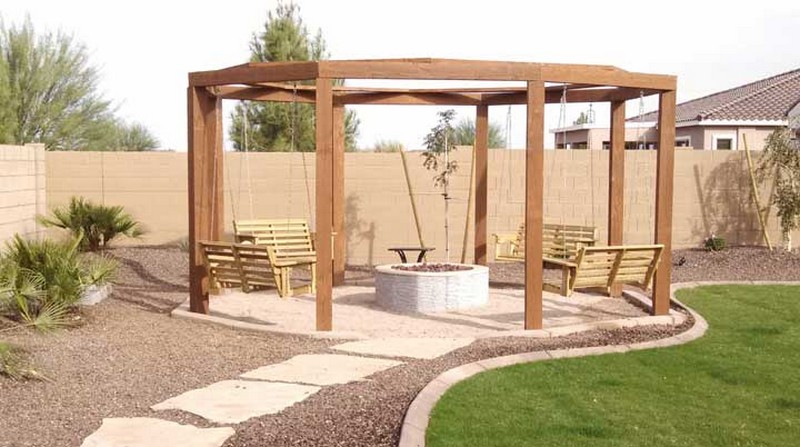 Gas Fire Pit with Gazebo and Swings - Arizona Living