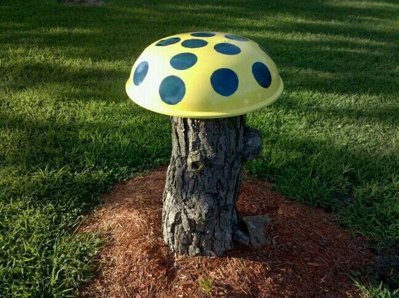 Tree Stump and Old Grill Top to Make Yard Mushroom - Christina Case