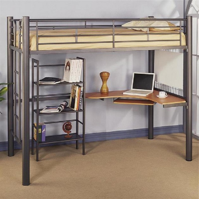 Great Loft Bed Ideas with Computer Desk and Open Racks - ArtHub