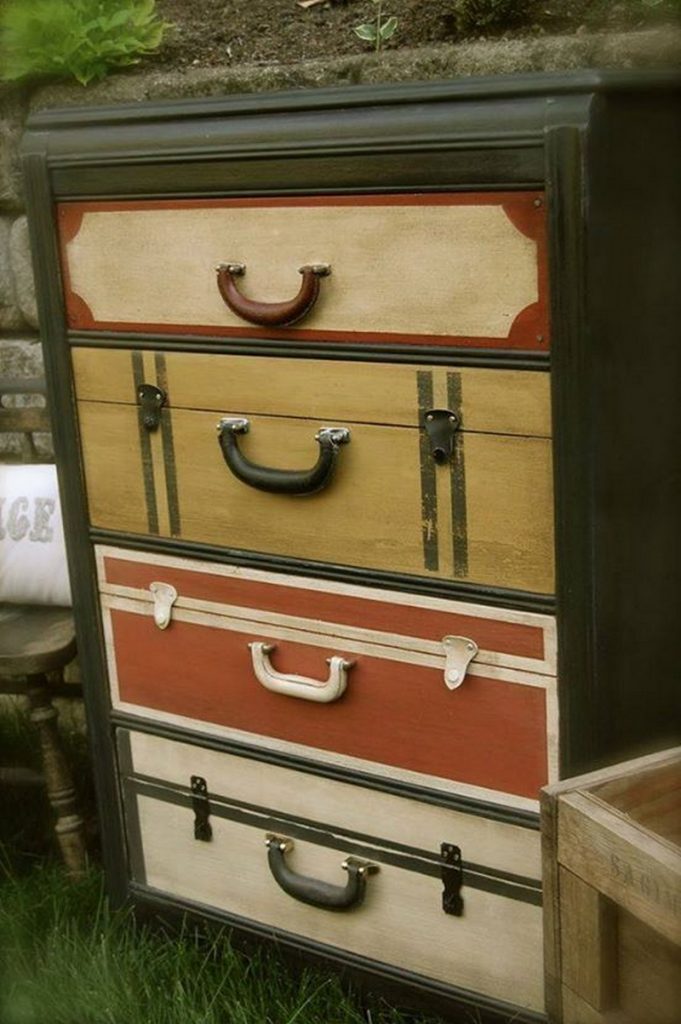 Dresser Makeover with Faux Suitcase Drawers