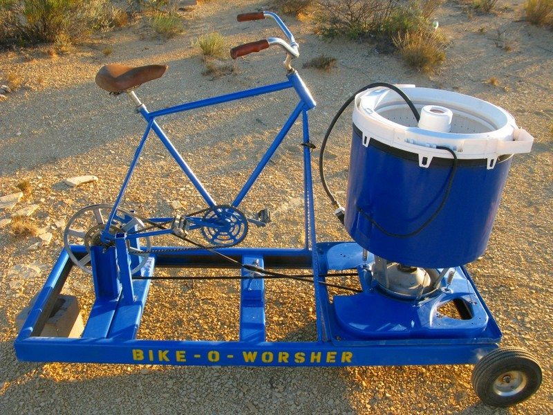 a human-powered washing machine that uses pedals.