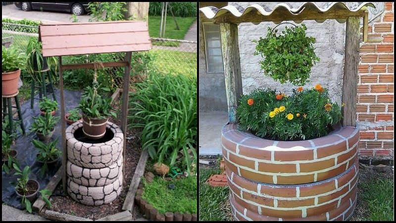 Wishing Well Planter a base di pneumatici riciclati Immagine principale