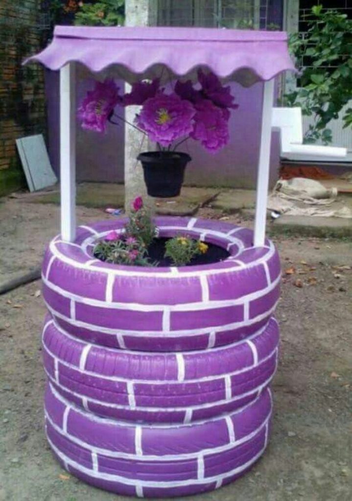 Wishing Well Planter Recycled Tires