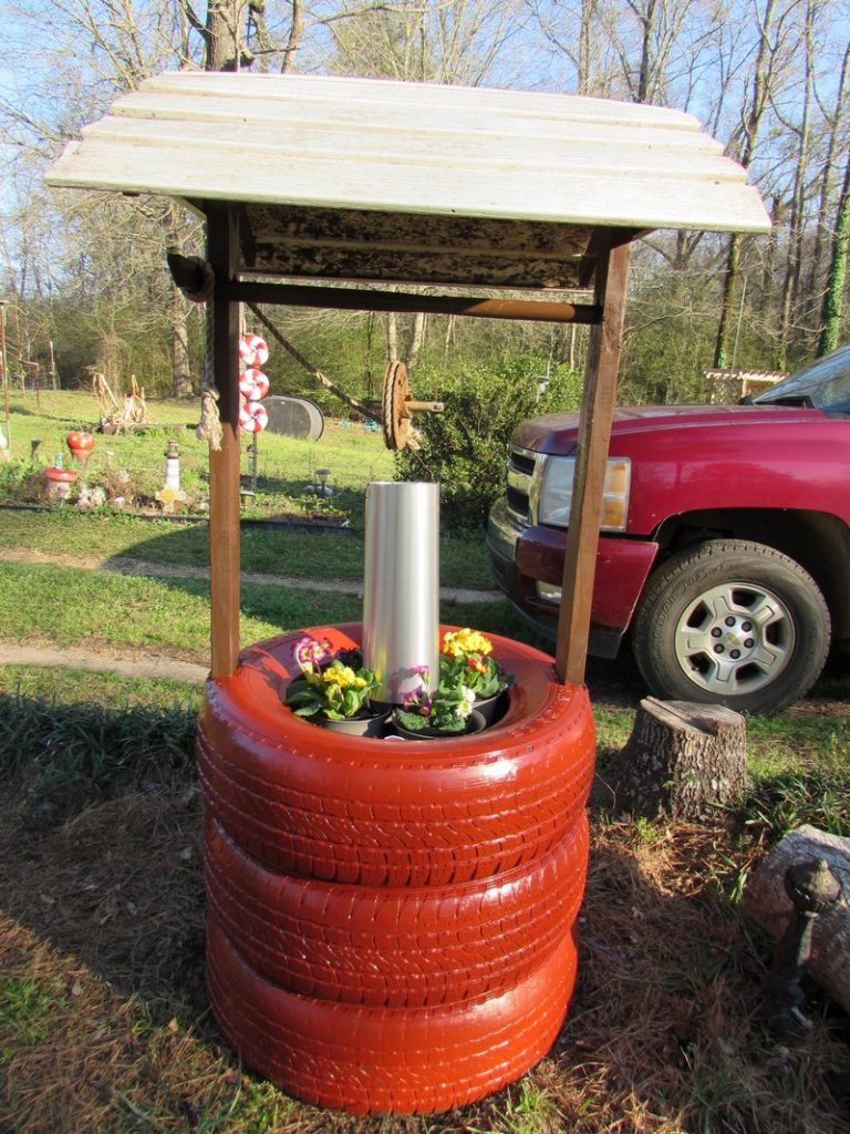 Wishing Well Planter Recycled Tires