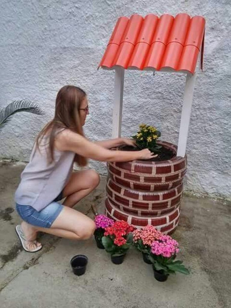 Wishing Well Planter Recycled Tires