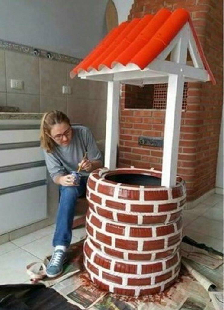Wishing Well Planter Recycled Tires
