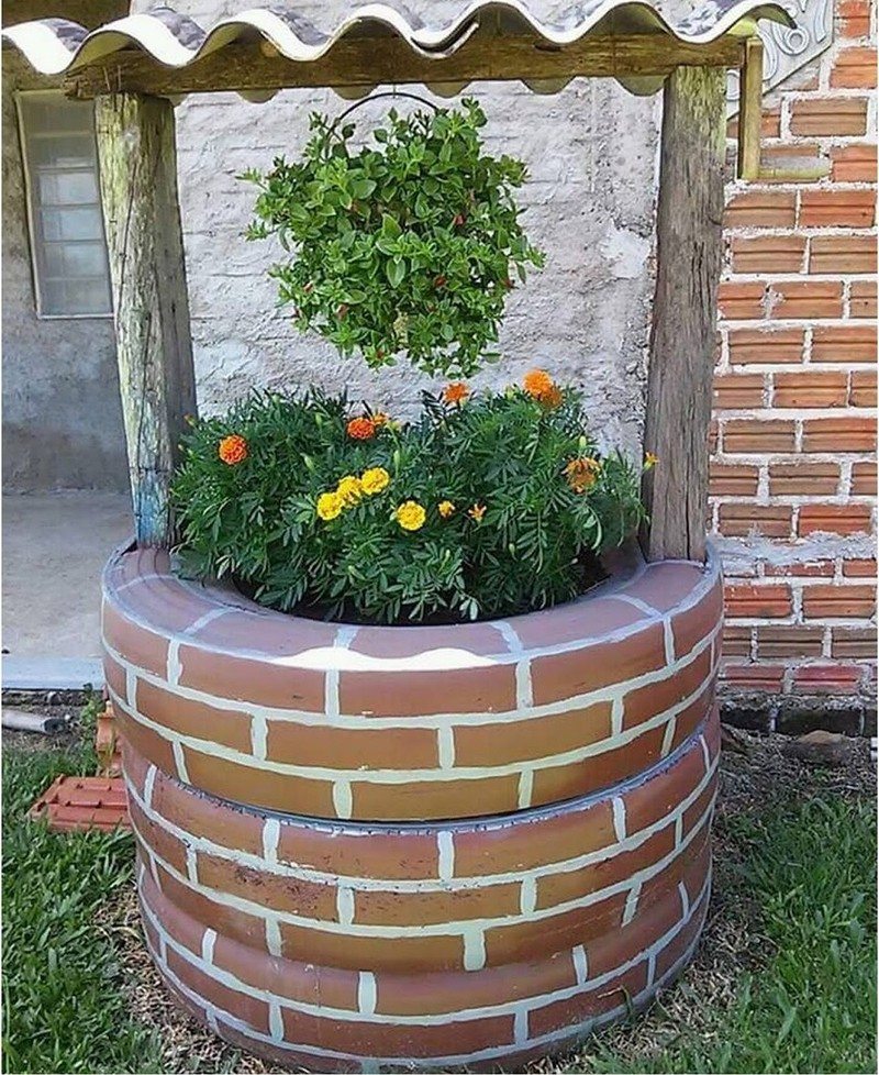 Wishing Well Planter Recycled Tires