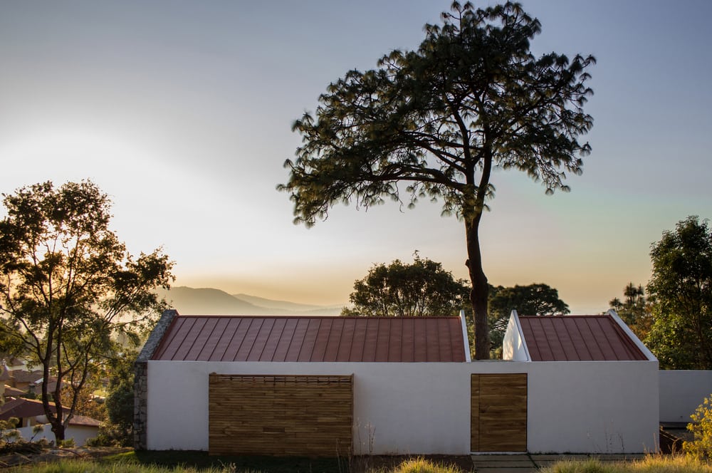 At first glance, the house looks introverted because of its enclosed structure.