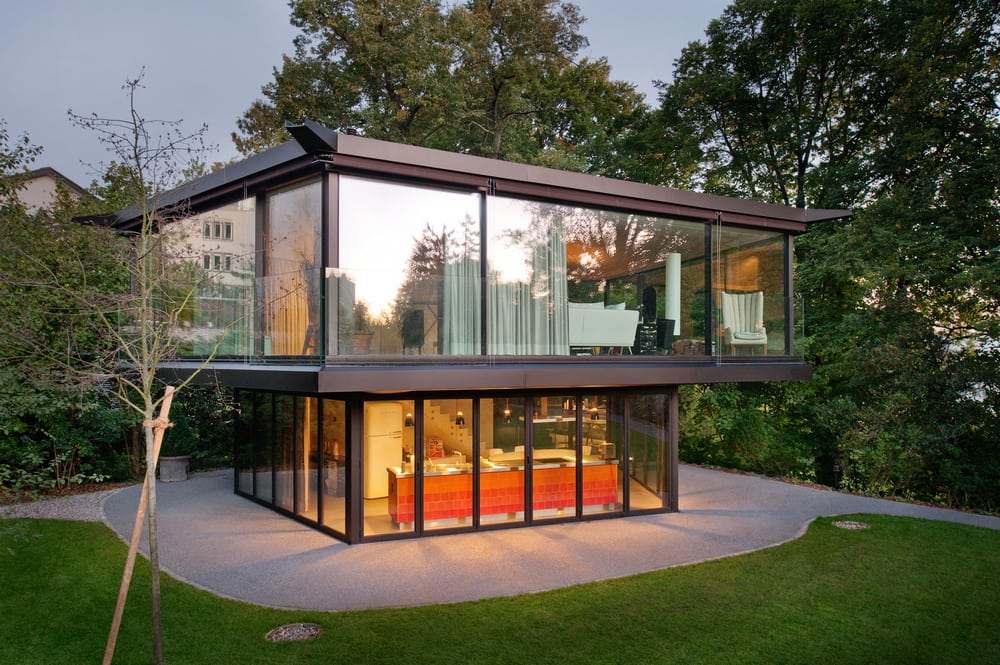 Large glass walls allow easy access to views of the garden from any room in the house.