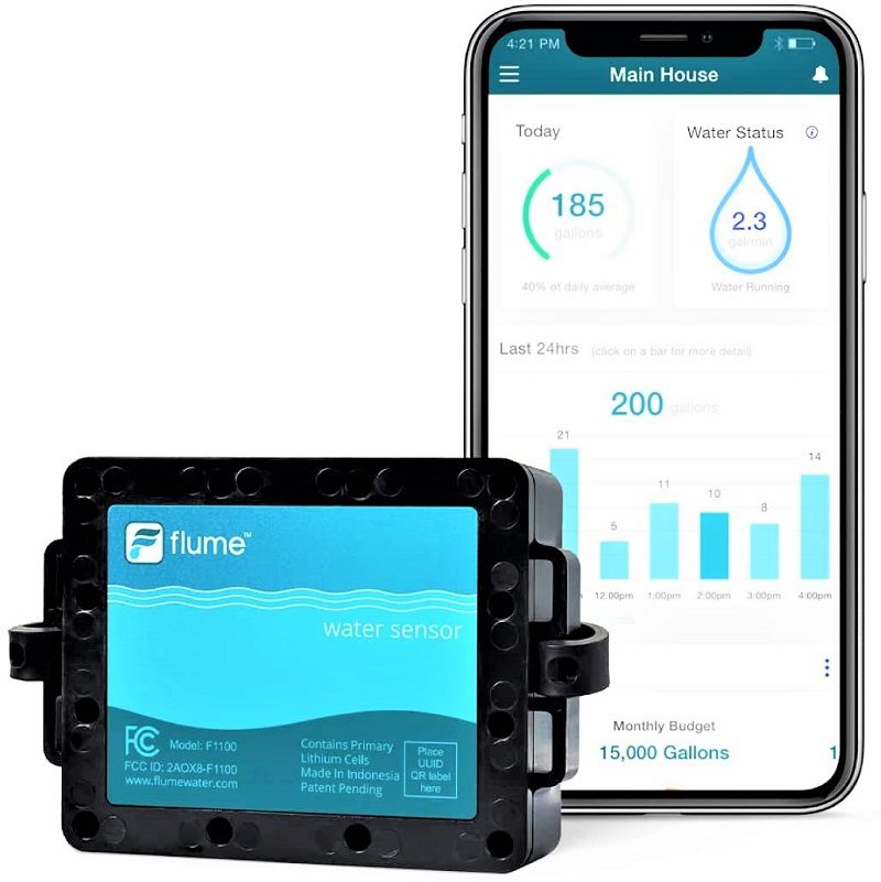 The Flume Smart Home Water Monitor provides foolproof, real-time leak detection and notifications through your smartphone and Alexa devices. That means you can protect your home from water damage remotely. 