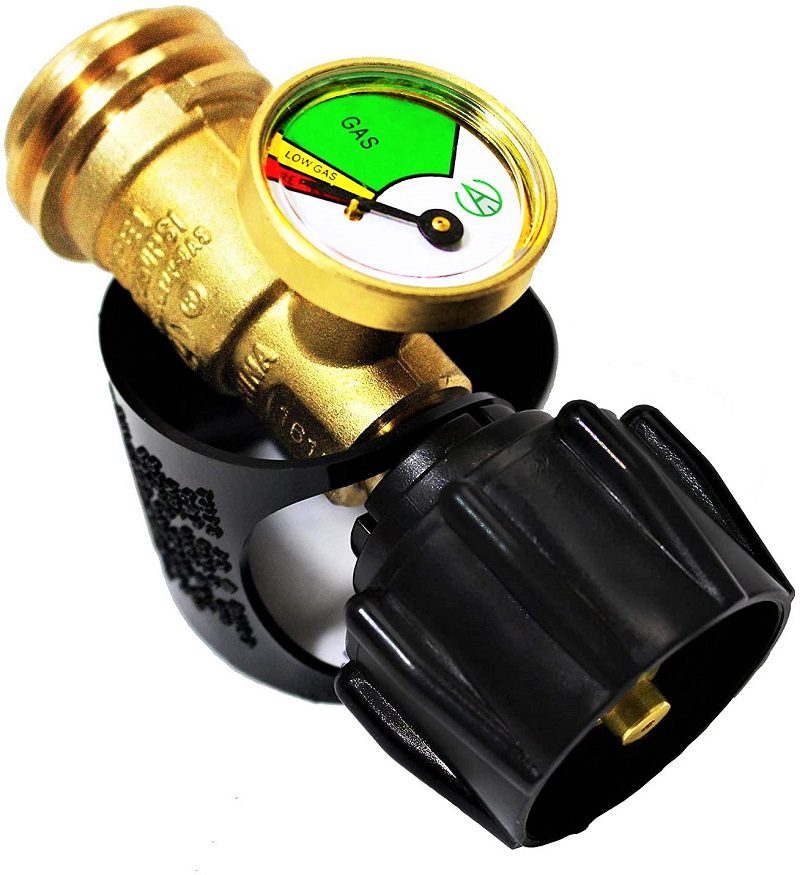 Propane tank gauges come in several different forms. If you don’t already have a gauge, head to the closest hardware store or go online to buy one.