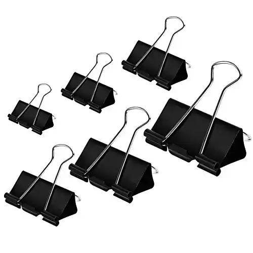 Binder Clips Paper Clamps Assorted Sizes 100 Count (Black)