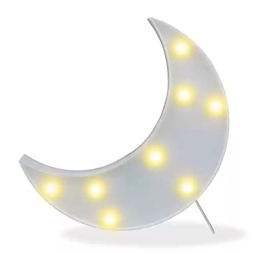 Decorative LED Crescent Moon Marquee Sign - Nursery Night Lamp Gift for Children (White)