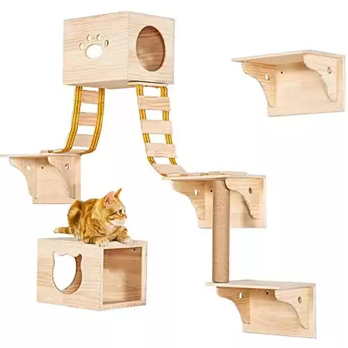 9pcs Wall Wood Cat Climber Set