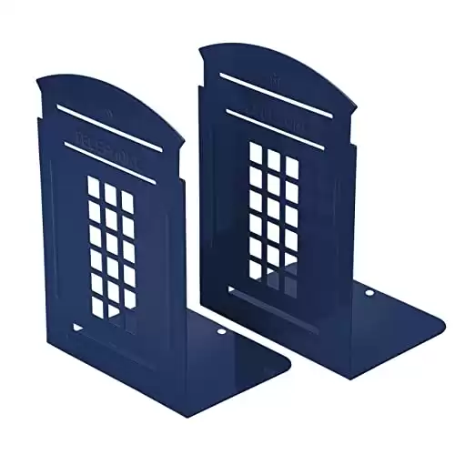 Tardis Bookends, 1 Pair Heavy Metal Non Skid Sturdy Decorative Gift for Bookshelf Office School Library