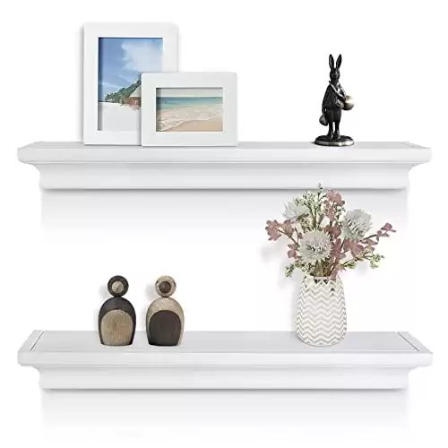 White Floating Shelves-Crown Molding Wall Mounted Mantle - Set of 2, 17 Inch (White)