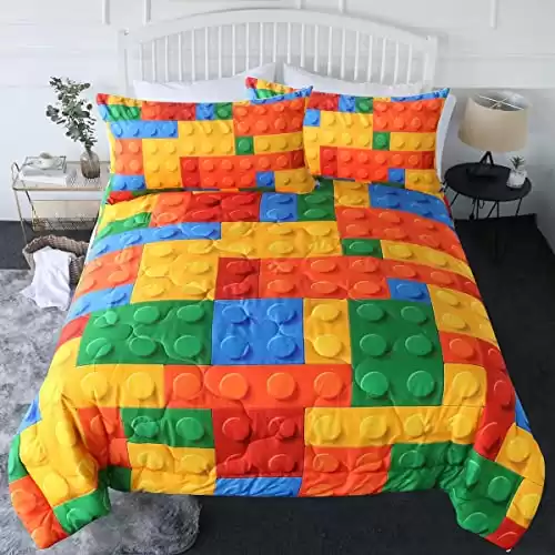 Building Blocks Bedding Set Twin/Twin XL with Comforter Quilt Twin Sets with 2 Pillow Shams