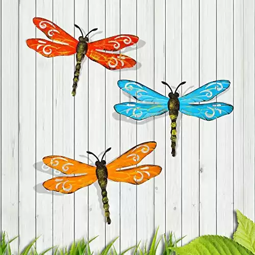 Metal Dragonfly Wall Decor Outdoor Garden Fence Art