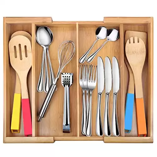 Drawer Dividers - Adjustable Bamboo Cutlery Tray (4 Compartments)