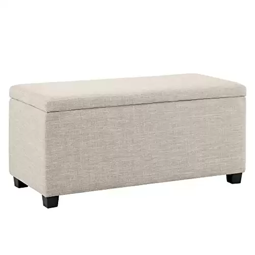 Upholstered Storage Ottoman and Entryway Bench, 35.5"W, Beige