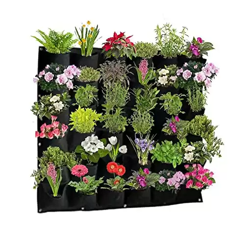 Vertical Hanging Outdoor Wall Planter with 36 Felt Pockets