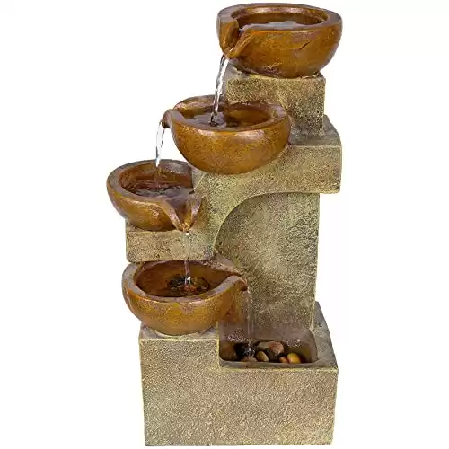 Tiering Pots Fountain, 9"L x 7"W x 16"H, Brown