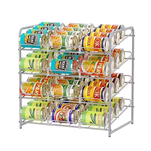 Simple Trending 4-Tier Can Rack Organizer, Stackable Can Storage Dispenser Holds up to 48 Cans for Kitchen Cabinet or Pantry, Silver
