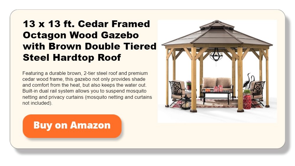 13 x 13 ft. Cedar Framed Octagon Wood Gazebo with Brown Double Tiered Steel Hardtop Roof