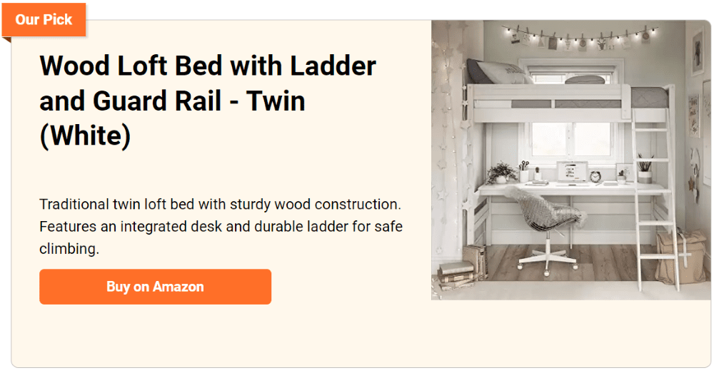 'Wood Loft Bed with Ladder and Guard Rail'