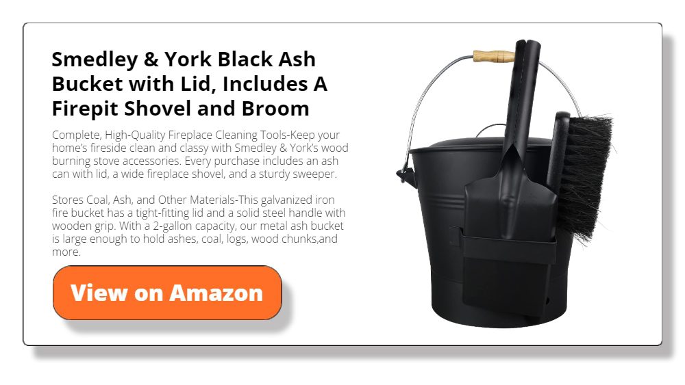 Smedley & York Black Ash Bucket with Lid, Includes A Firepit Shovel and Broom