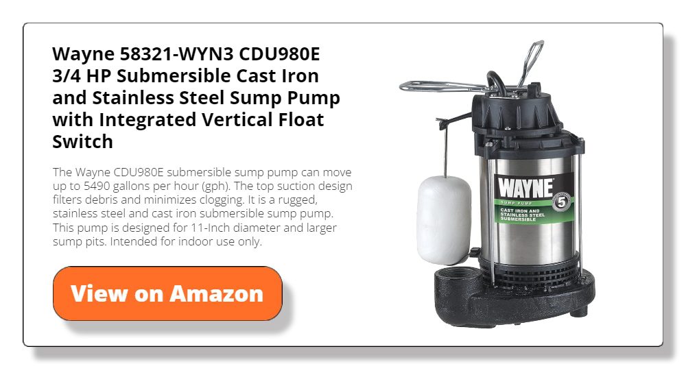 Wayne 58321-WYN3 CDU980E 3/4 HP Submersible Cast Iron and Stainless Steel Sump Pump with Integrated Vertical Float Switch
