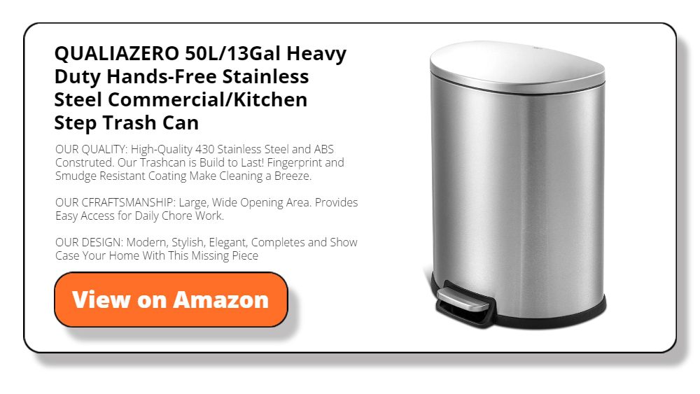QUALIAZERO 50L/13Gal Heavy Duty Hands-Free Stainless Steel Commercial/Kitchen Step Trash Can