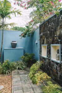 A DIY outdoor shower for home use.