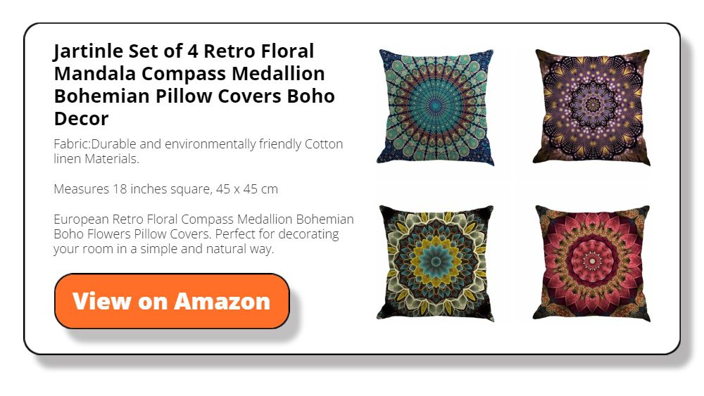 Jartinle Set of 4 Retro Floral Mandala Compass Medallion Bohemian Pillow Covers Boho Decor