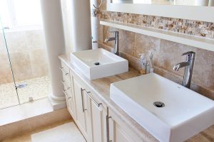 An image of two newly installed bathroom sinks.