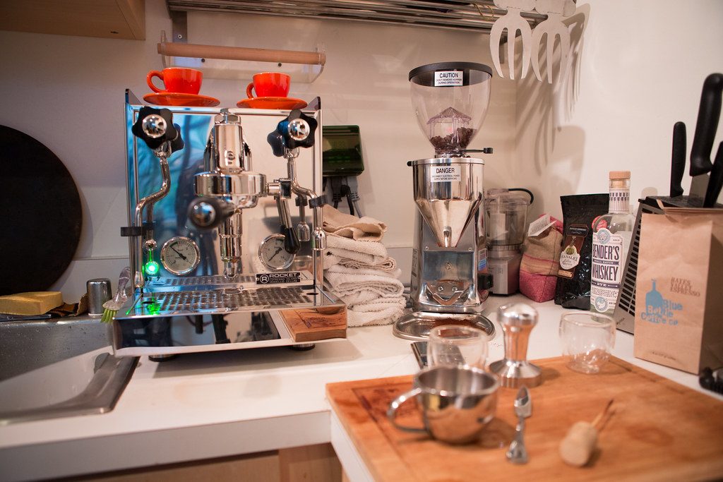 An image of several brewing equipment as part of a coffee bar design.
