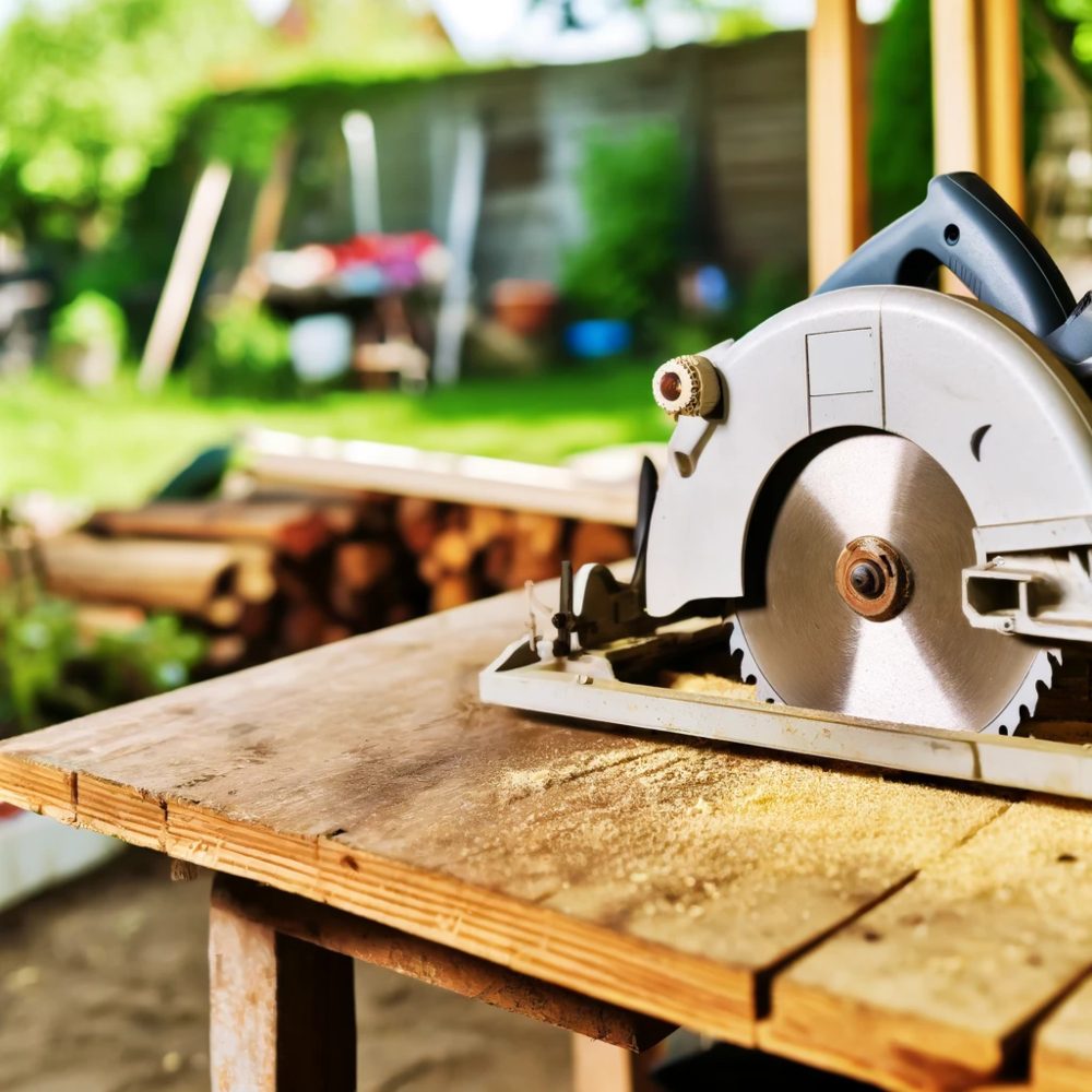An image of a circular saw on a work bench.